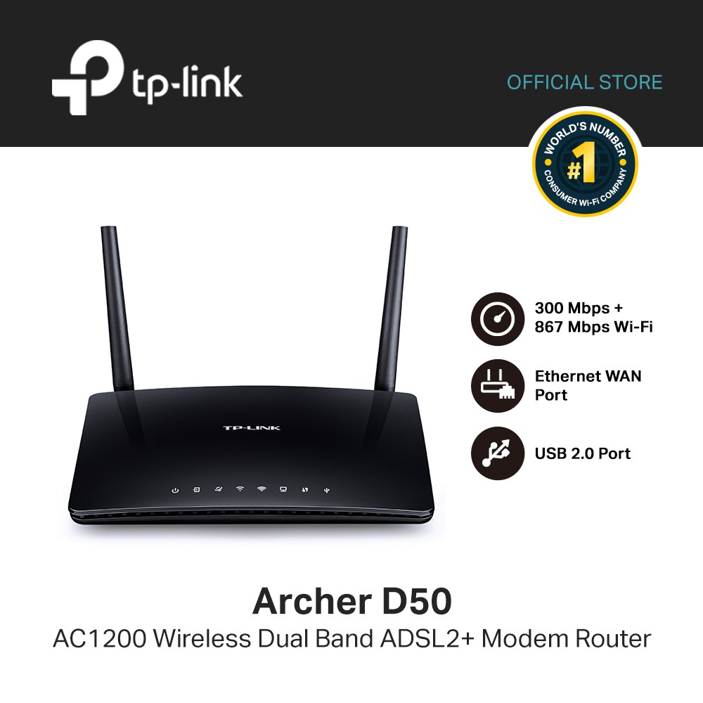 Bore Glatte Overdreven TP-Link Archer D50 Wireless Dual Band ADSL2+ Modem Router AC1200 | Shopee  Malaysia