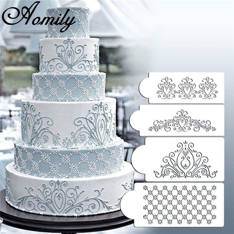 4pcs Set Lace Cake Stencil Set Cake Craft Border Decorating Cake