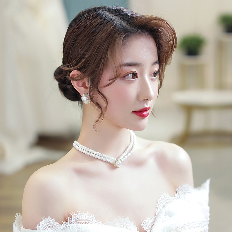 New Necklace Vintage Bride Wedding Necklace Double-layer Pearl Necklace Clavicle Chain Collar