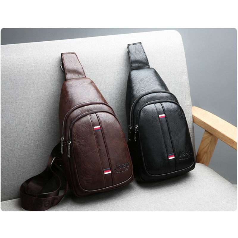 Jeep Sling Leather Bag Fashion Men Chest Bag Crossbody Shoulder Beg 