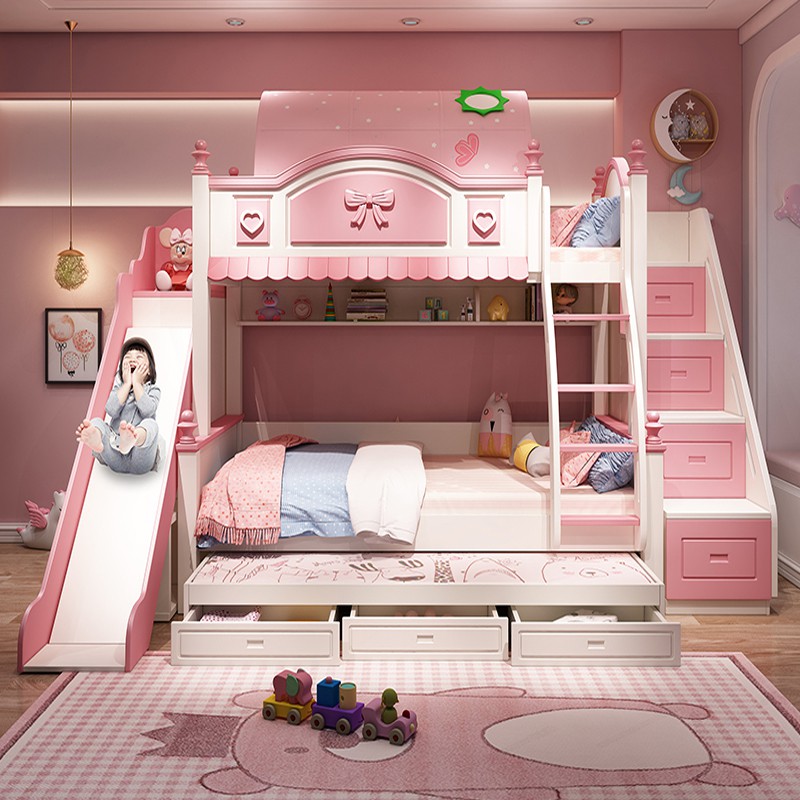 Children's Bed Girl Princess Bed With Slide Double Bed Bunk Bed Wooden ...