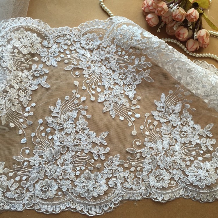 1 Meter Embroidery Lace Fabric Lace Trim Sew Collar Patch Wedding Gown Bridal Dress DIY Ready Stock