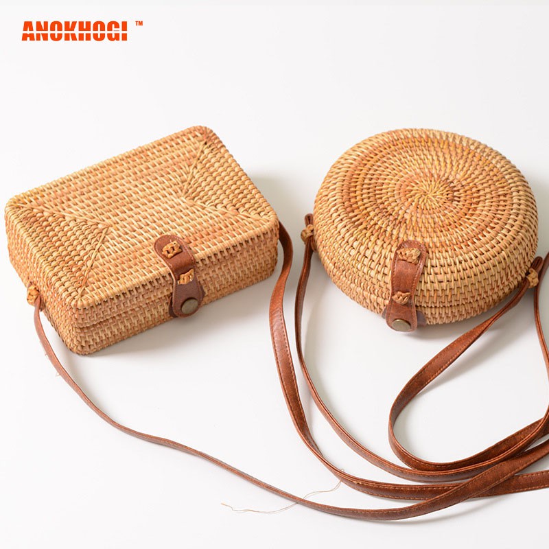 round rattan sling bag