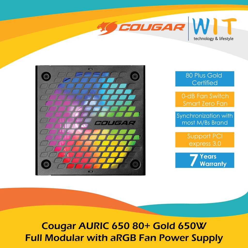 Cougar AURIC 650 80+ Gold 650W Full Modular with aRGB Fan Power Supply