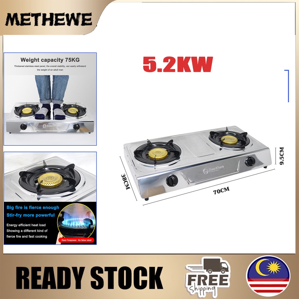 Stainless Steel Double Burner Gas Stove Home Desktop Liquefied Gas