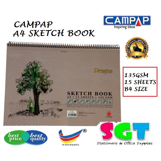 Campap A4 135gsm Sketch Book 15 Sheets (CA3220) | Shopee Malaysia