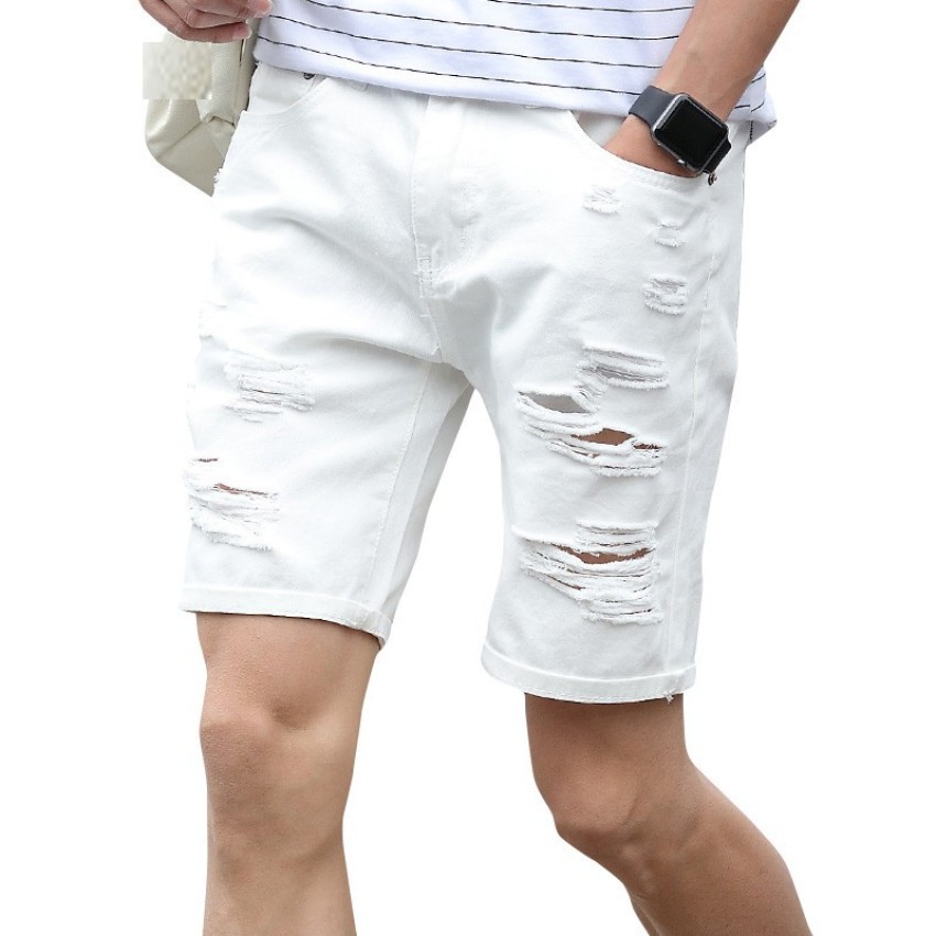 mens white denim shorts