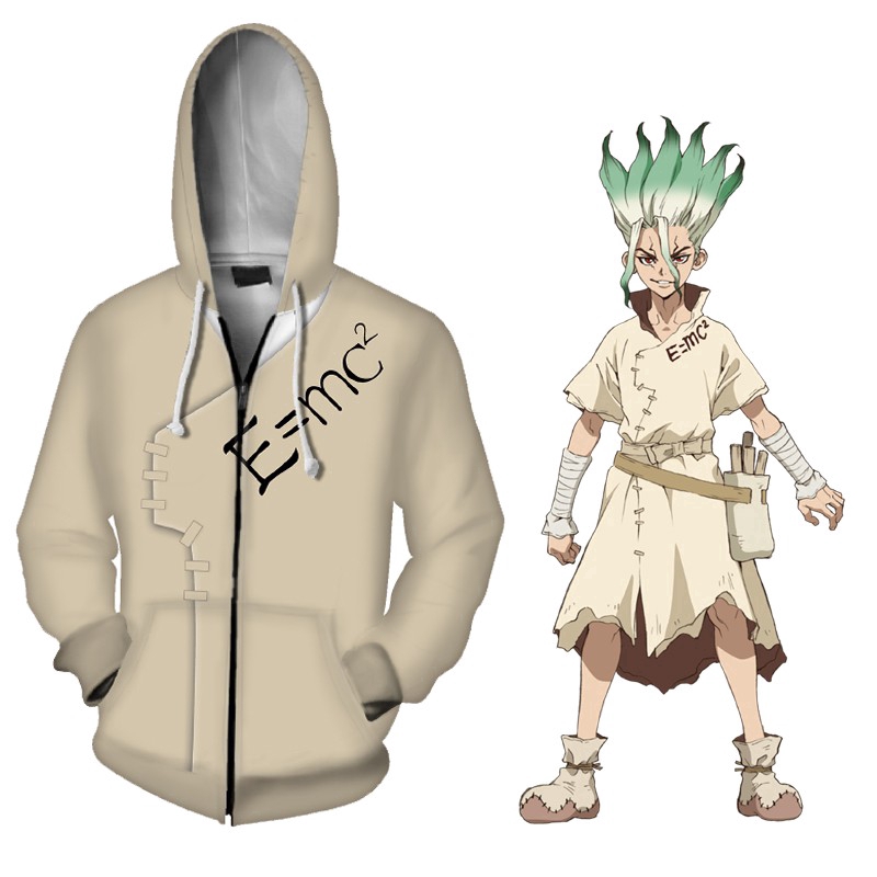 Dr Stone Lshigami Senku Cosplay 3d Printed Hoodie Zip Up Jacket Shopee Malaysia