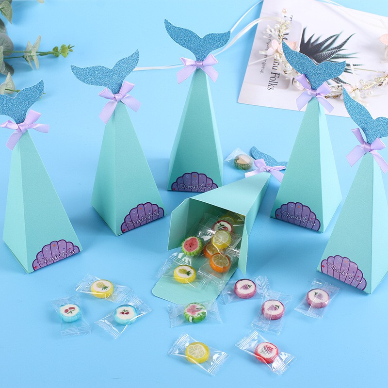 10pcs Mermaid Candy Boxes Little Mermaid Peacock Party Supplies