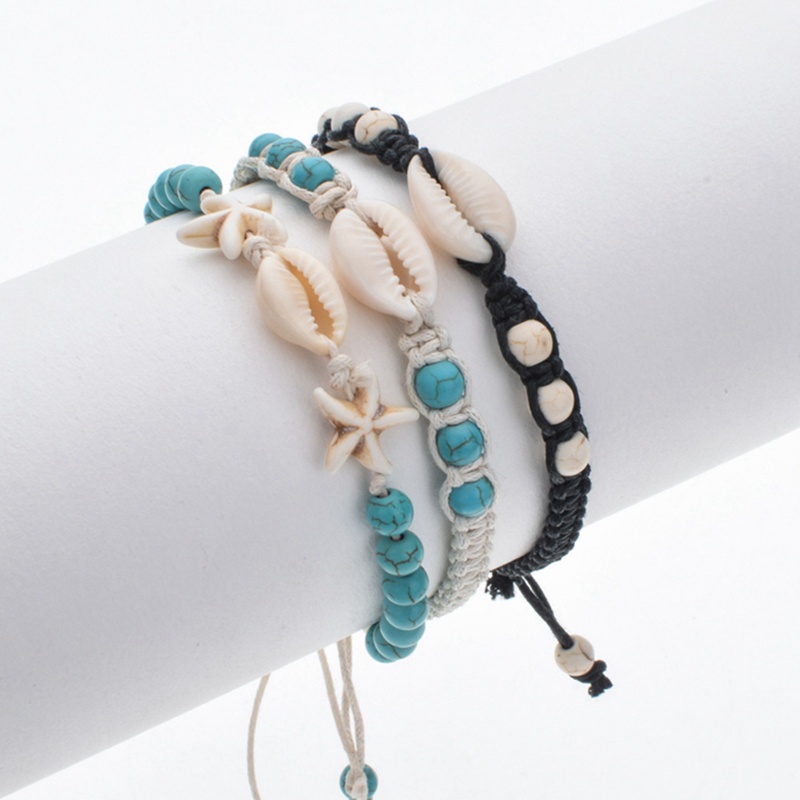 Simple Fashion Natural Stone Hand Woven Shell Bracelet Men Women Adjustable Ocean Beach Summer Vacation Bracelets Gift