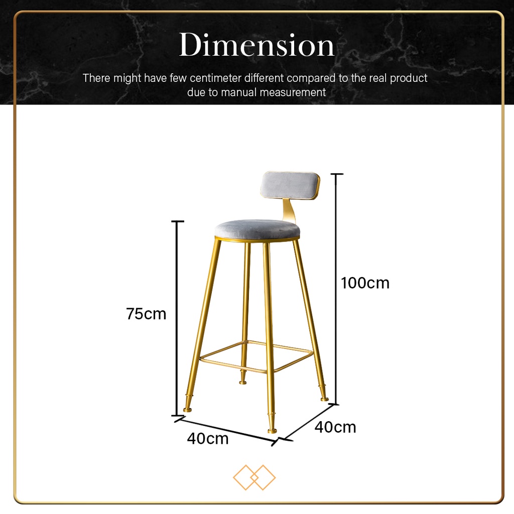 FINSSO: Parsons Marble Texture Wooden Bar Table with Gold Metal Frame + 2 Bar Stools