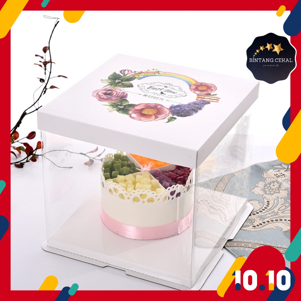 Bc 6 8 10 Inch Cake Box Transparent Custom Baking Box Pastry Bakery Birthday Kotak Kek Lutisinar Hantaran Bouquet
