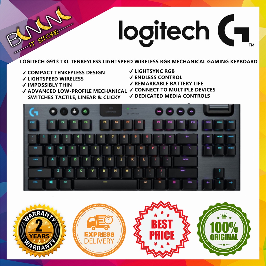 LOGITECH G913 TKL TENKEYLESS LIGHTSPEED WIRELESS RGB MECHANICAL GAMING ...