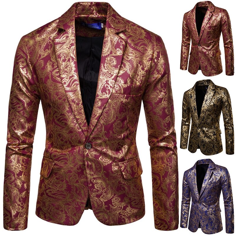 Casual Blazer Jacket Suit Party Suit High-end Fashion Luxury Men's Golden Floral Blazers Business Casual Suit