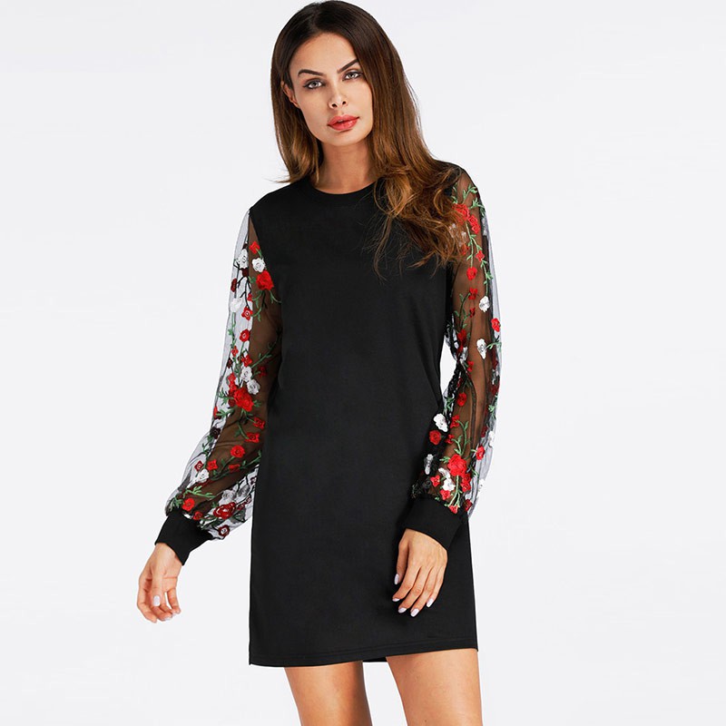 floral embroidery casual mini dress