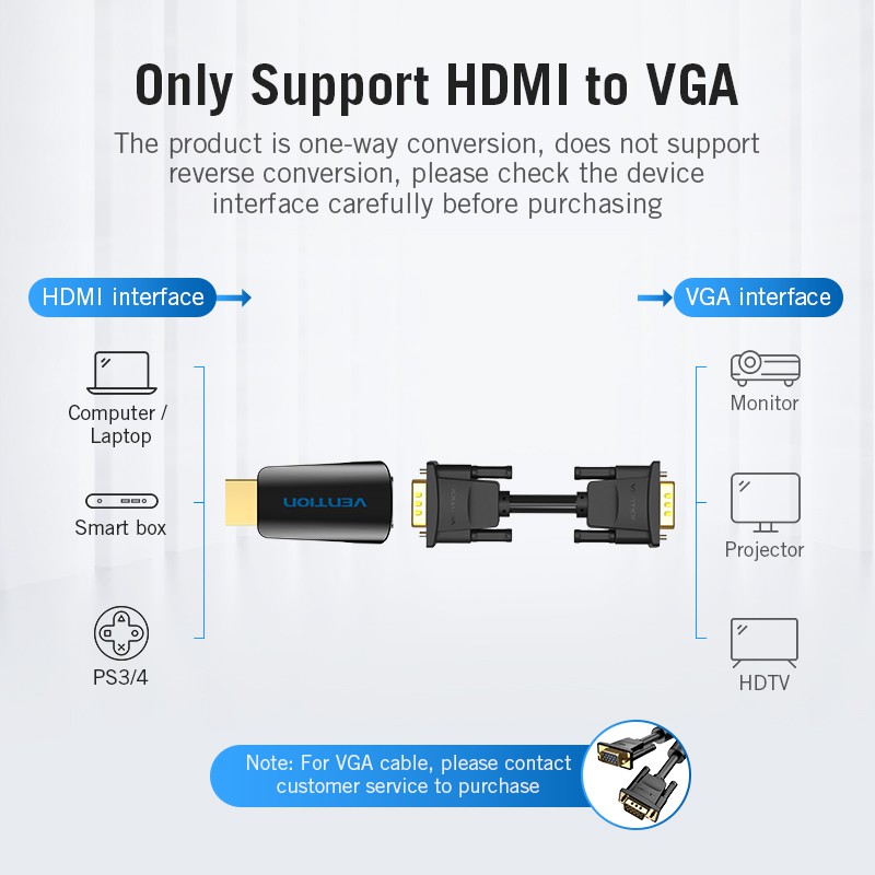 Purpose Essential Vention HDMI VGA Adapter Audio Gold-Plated 1080P Converter PC TV Xbox Laptop Projector Have Reliable - Image 2