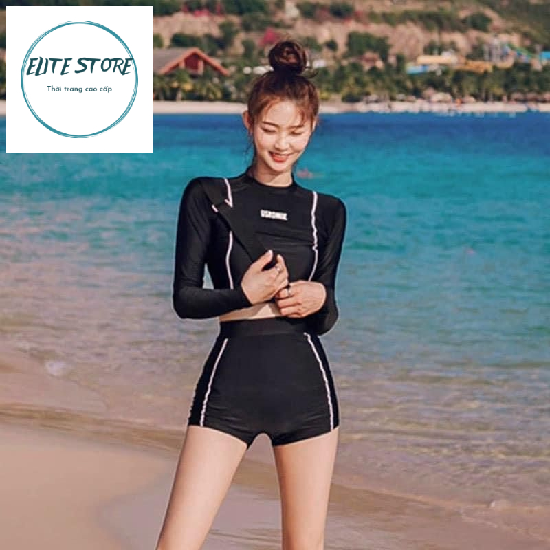 (Premium) Bikini, women's long-sleeved swimsuit USRONNIE high-waistedShorts, closed swimsuit with chest pad