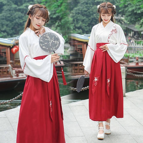 New improved Hanfu summer women's cross-collar ruqun Daily Han Su suit ...