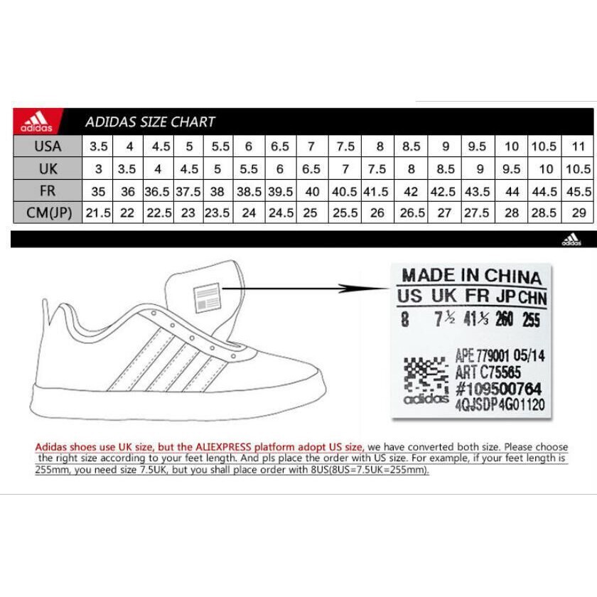 adidas falcon size chart