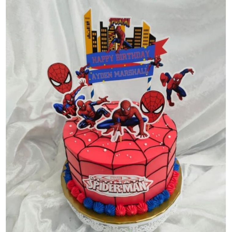 Cake Topper Tema Spiderman/hiasan kek secret recipe@mamasab/brownies ...