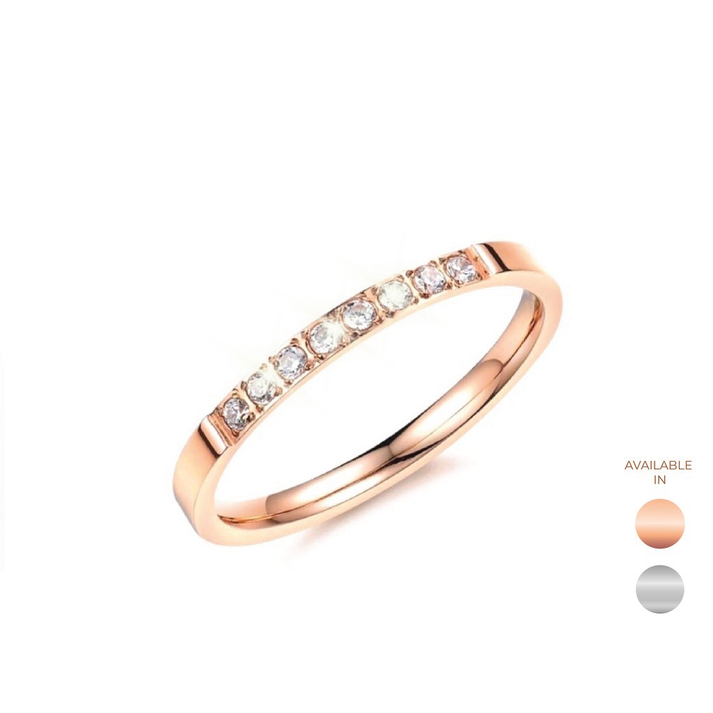 barang kemas CELOVIS Diamante Single Band with Half Band Zirconia Row Ring ( Rose Gold/ Silver )