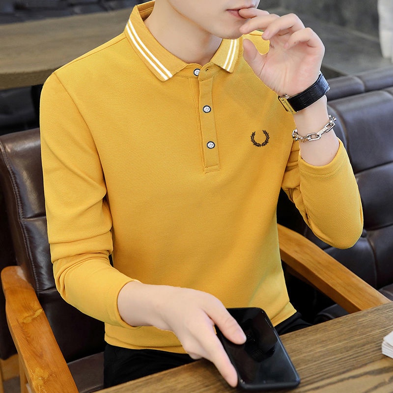 Kemeja-T lelaki lengan panjang-Lelaki S Musim Gugur Dan Musim Sejuk Muda Pertengahan Umur Perniagaan Dipimpin Kolar Lapel Lengan Panjang Baju-T Bawah/*#Men's t shirt long sleeve-Men S Autumn And Winter Young Middle-Aged Business Led Lapel Collar Long-Slee