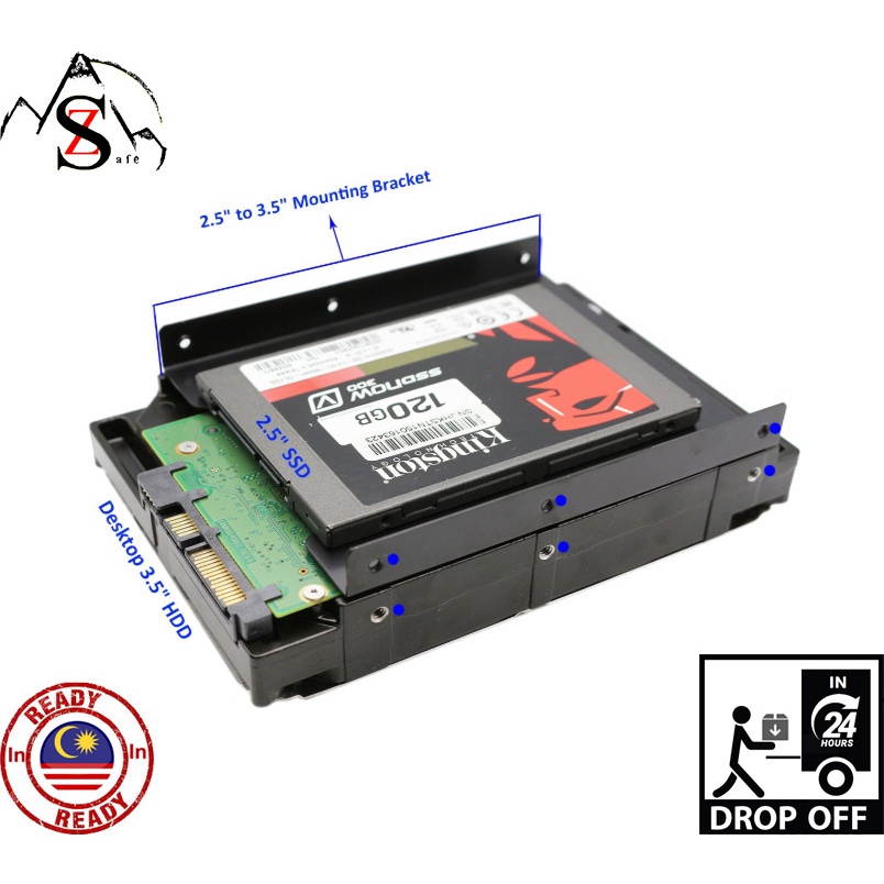 Ssd Bracket Hard Disk Bracket Size 2 5 To Size 3 5 Ssd Hdd Holder Metal Mounting Adapter Bracket For Desktop Or Server Shopee Malaysia