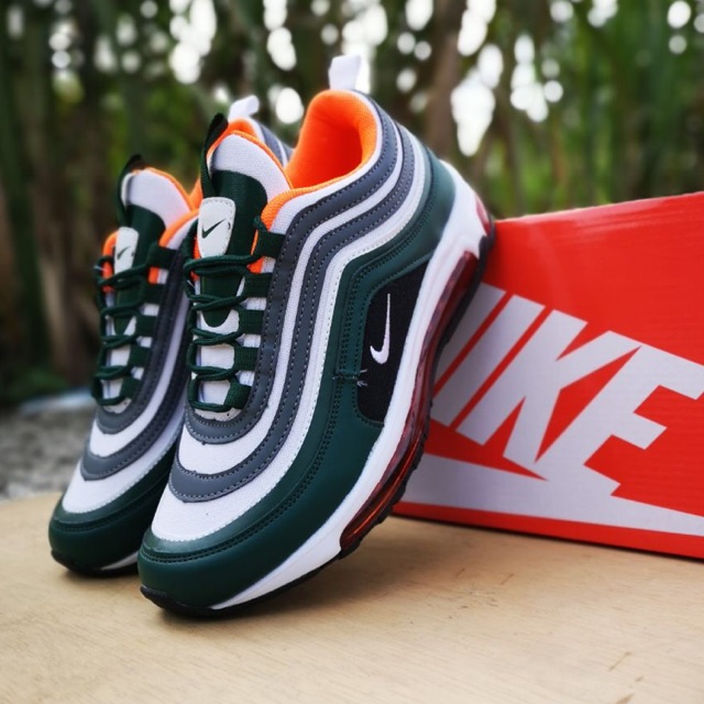 green white and orange air max 97