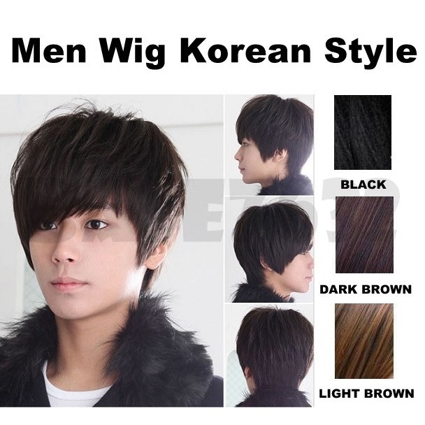 Korean Style Men Man Guy Short Full Wigs Wig Cosplay Party Hair 3color Black Dark Brown Light Brown 1558 1