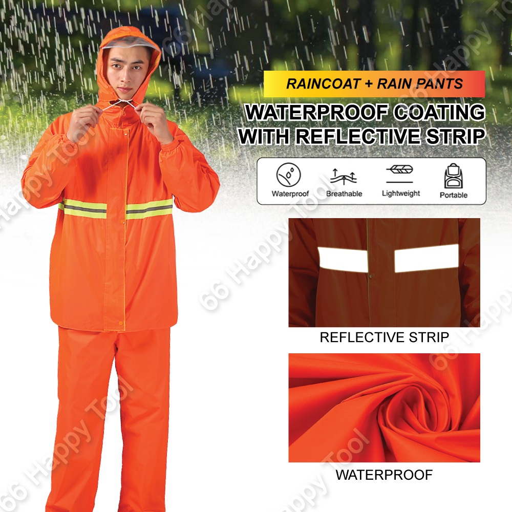 Orange Raincoat Waterproof Coat With Reflective Strip Outdoor