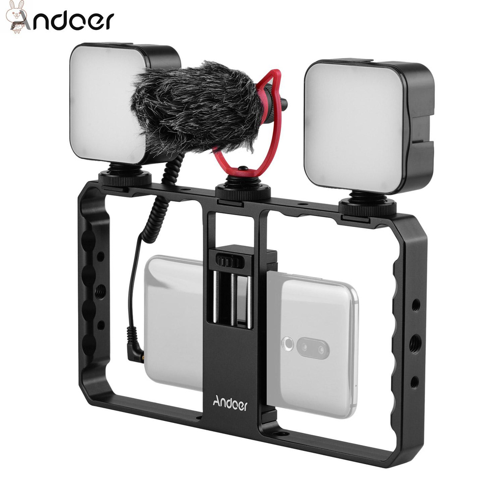 Only♥Andoer Smartphone Video Rig Grip with Rig Dual LED Light ...