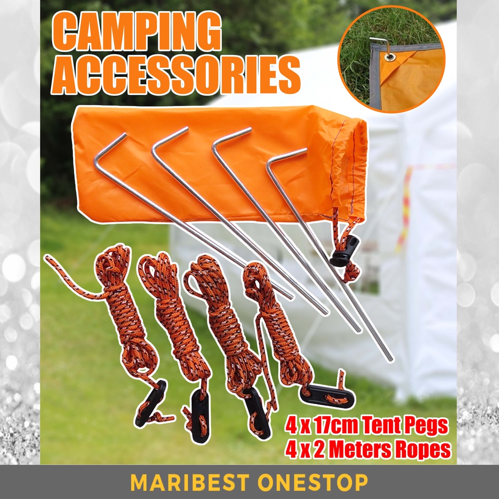Tent Pegs Ground Pin Camping Accessories Tool with Wind Rope and Carry Bag Tent Nail/Peg With Guyline Ropes 带绳子的帐篷挂钩