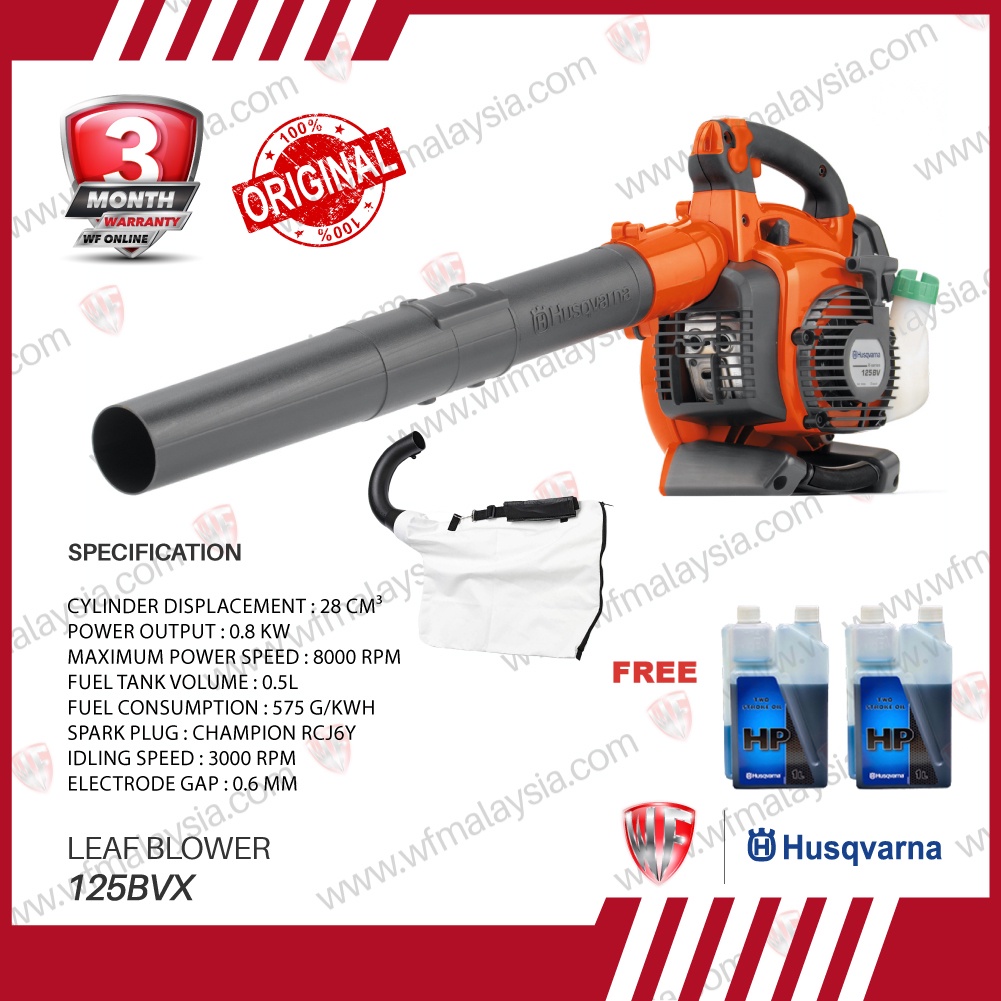 Husqvarna 28cc 0.8kW 125BVx Leaf Blower Included Vacuum Kits Gardening tools FOC Husqvarna 2T Oil 1L x2