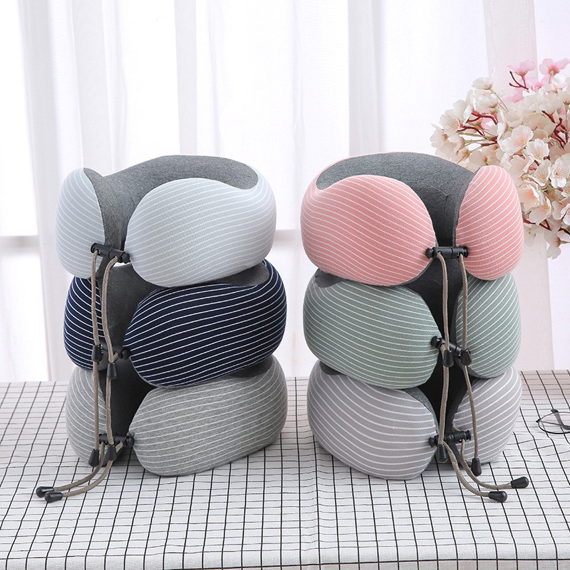 Season New Striped Ice Silk Cool Travel Neck Pillow Memory Cotton