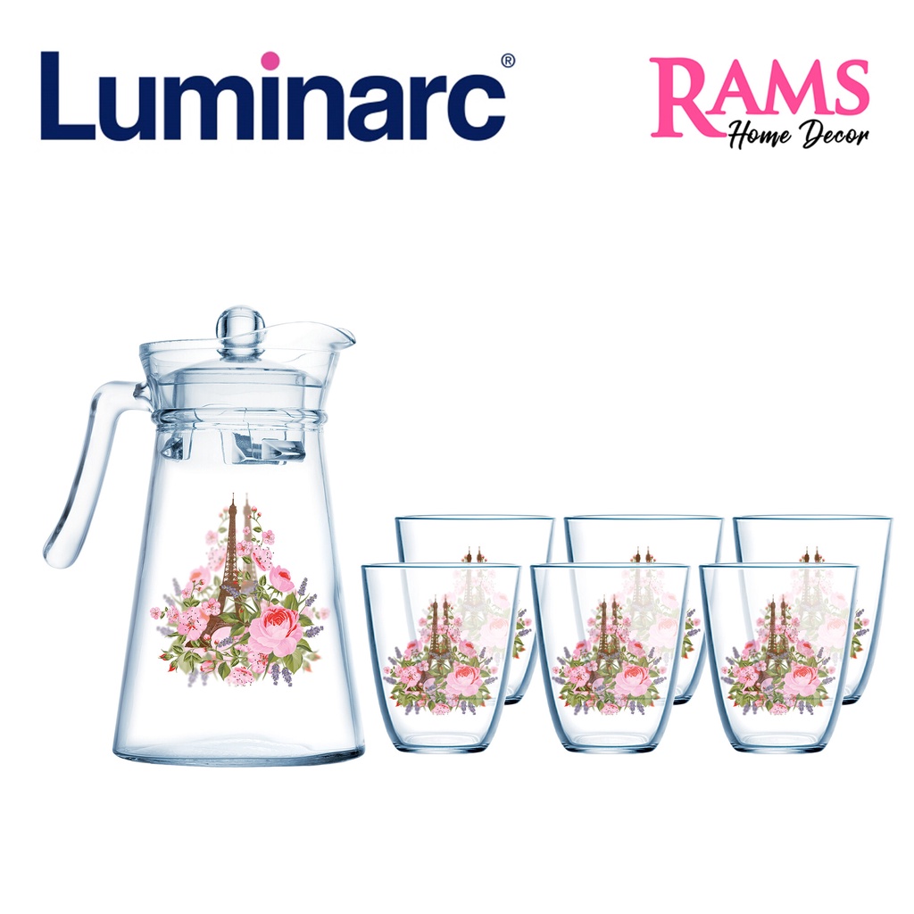 Luminarc 7 Pcs Paris Spring Water Set Drinkware Jug And Glasses Set Jug Dan Cawan Gelas 4201