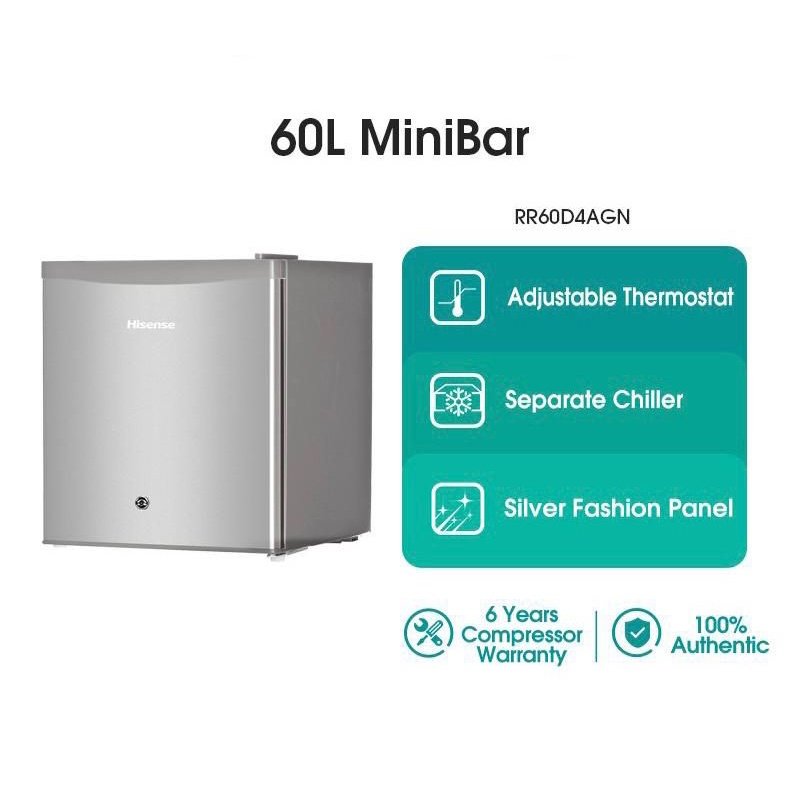 Hisense Single Door 1Door 60L Mini Bar Refrigerator Fridge Peti Sejuk