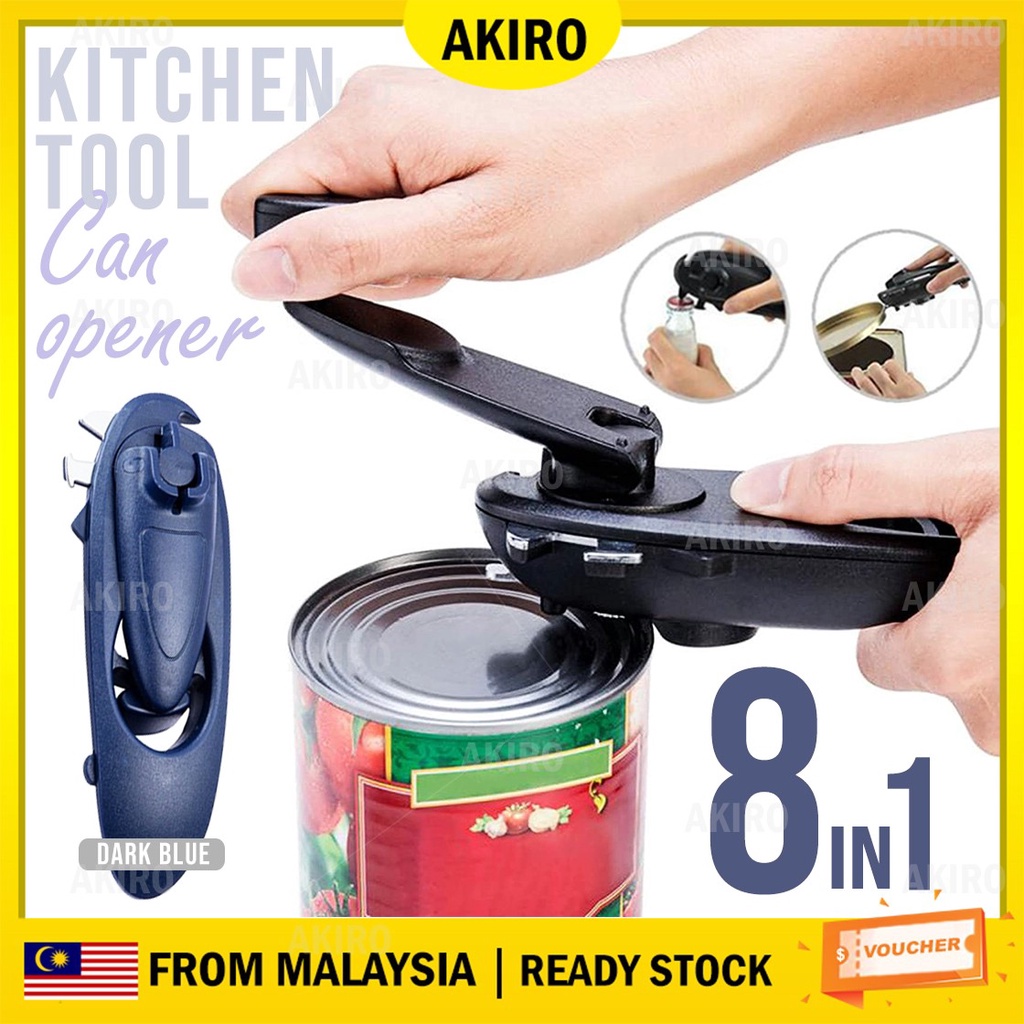 AKIRO 8 in 1 Multifunction Can Opener Labor-Saving Bottle Opener Lid Cut Smooth Edges Tin Opener Pembuka Tin 开罐器