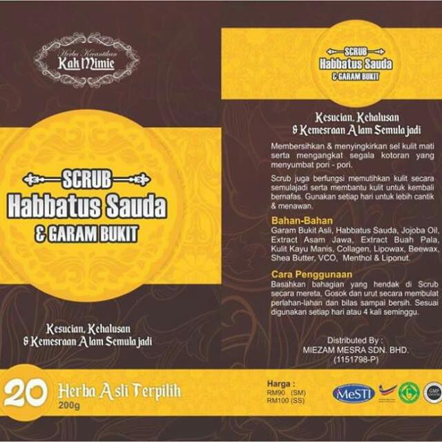 Kak Mimie Scrub Habbatus Suada Plus Garam Bukit 200gm Original Rm90 00 Shopee Malaysia