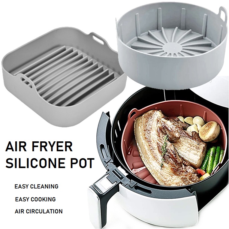 Non-Stick Silicone Air Fryer Accessories Reusable Pot Pizza Cake Tray Microwave Oven Baking Pan