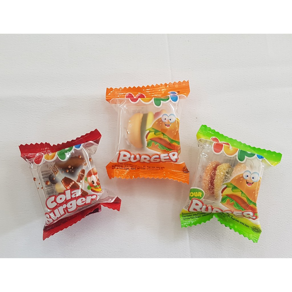 Yupi Gummy - Mini Burger (8g per piece) Gula kenyal berperisa buah, cola, masam! Gula k…