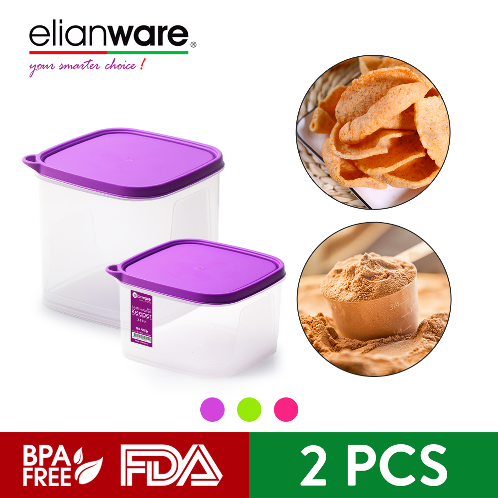 Elianware 2Pcs [BPA Free] Multipurpose Large Square Airtight Food Storage Keeper Set Microwavable Food Container