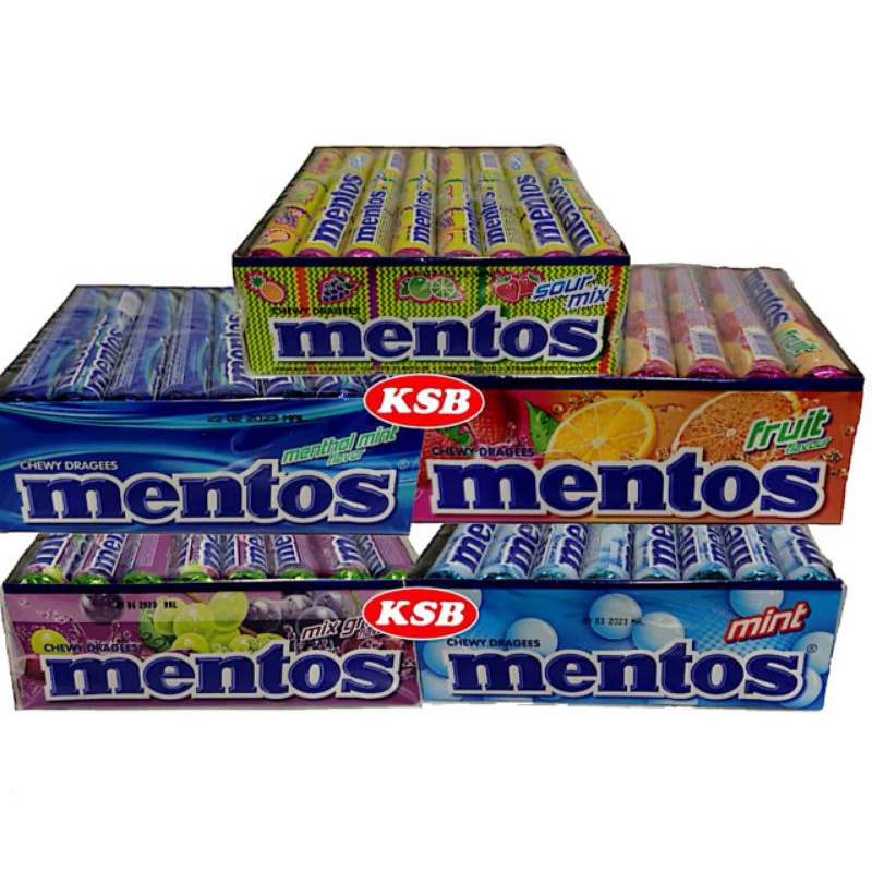 【24 pcs X 37g】Mentos Rolls Mint/Fruit/Sour Mix/Grape/Menthol Mint