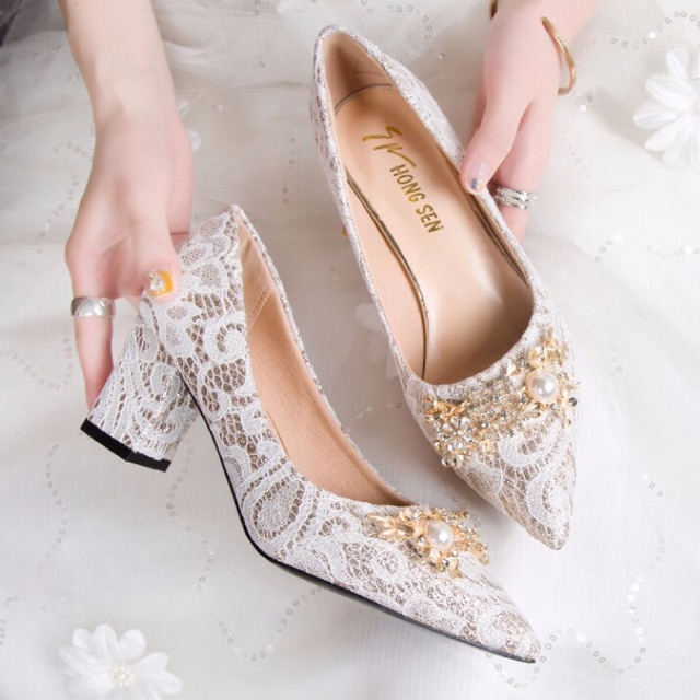 Lace Wedding Heels Kasut  Kahwin Nikah  Size 34 40 Shopee 