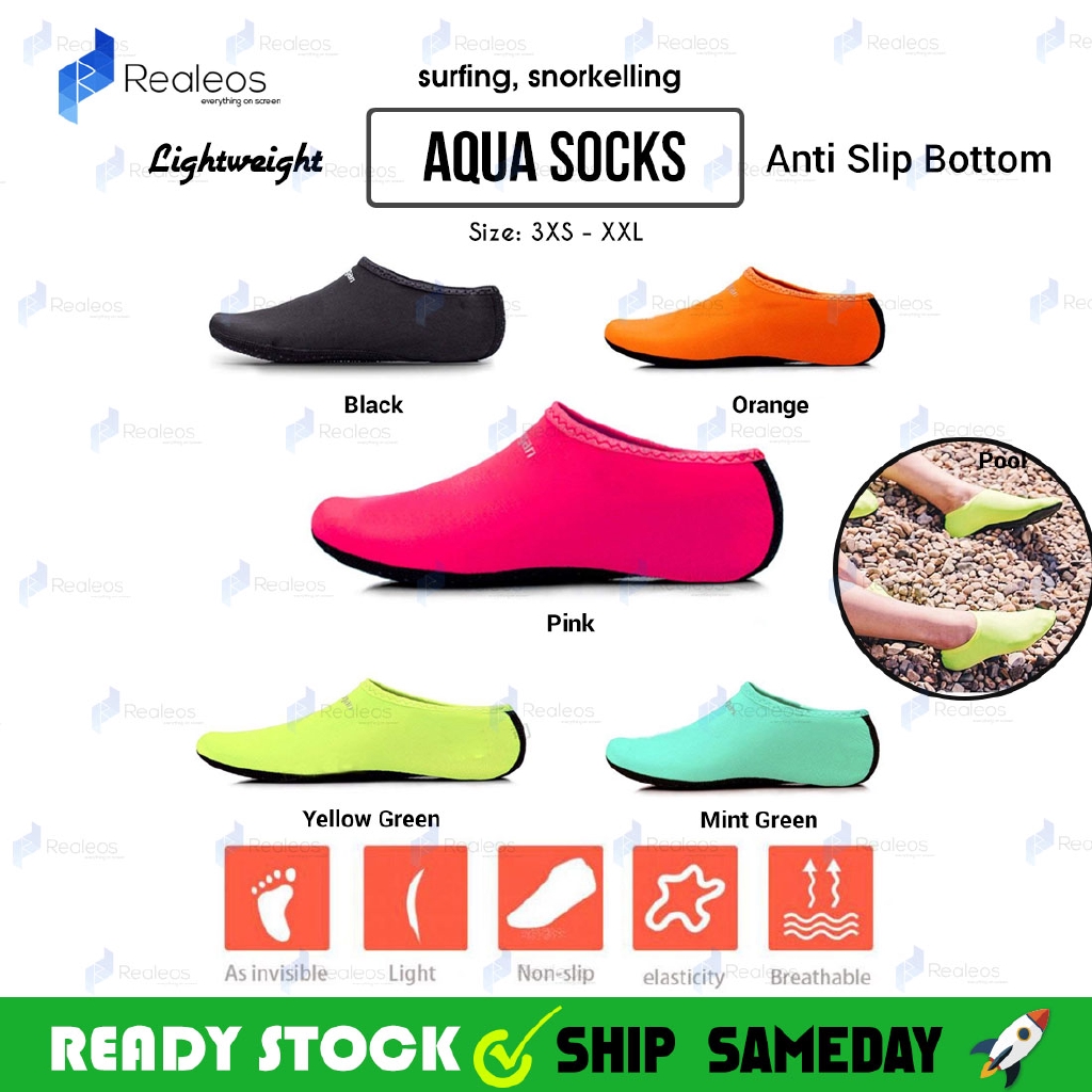 Realeos Quick Dry Non Slip Beach Sox Swim Surf Yoga Exercise Water Shoes Aqua Sock Snorkelling Sand Diving - RB21