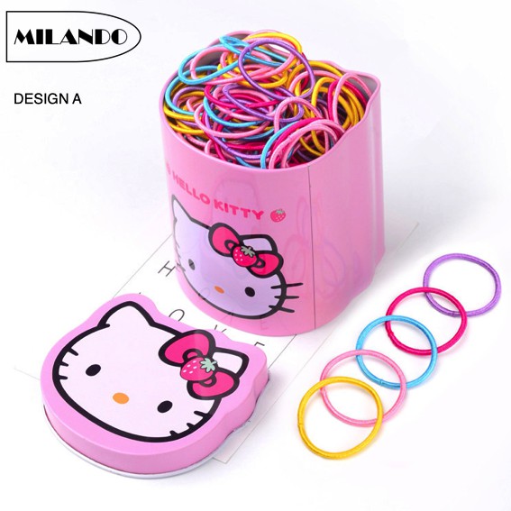 (100pcs) MILANDO Kid Girl Hair Accessories Set with Colourful Hair Band Hairband Tie Rope Set FREE GIFT BOX (Type 3)
