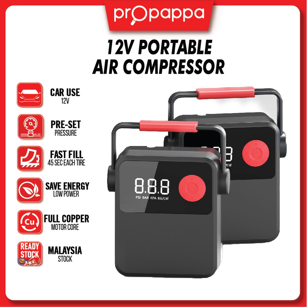 Propappa - 12V Multifunctional Digital Display Car Air Pump Tire 