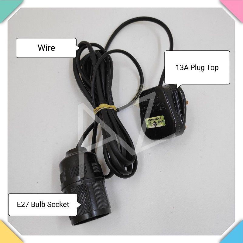 Custom Made Wiring Set E27 Lamp Holder with 13A Plug Top and 2 Core Double Layer Wire(Black