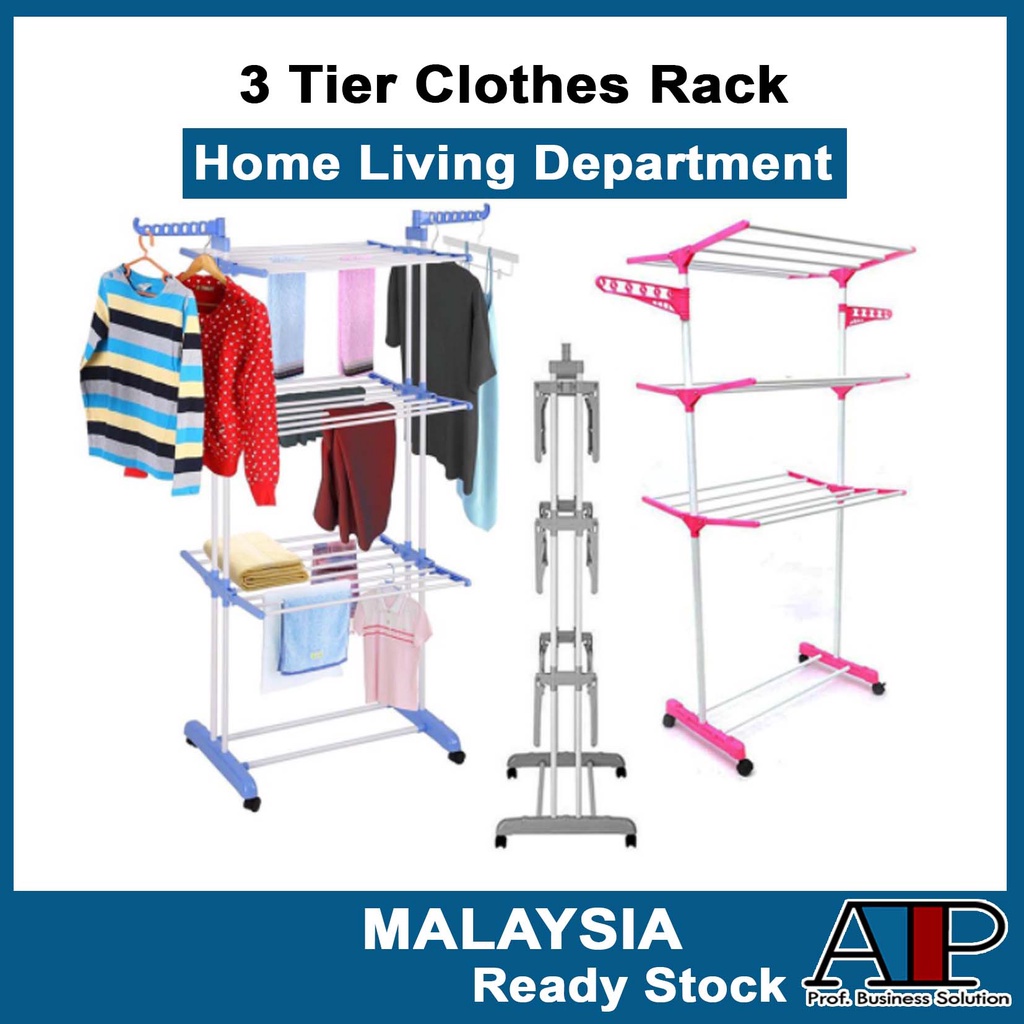 Furniture🛋️Rak 3 Tingkat CR 3 Tier Foldable Drying Rack Clothes Rack Hanger Rack [Double Support] JRTP