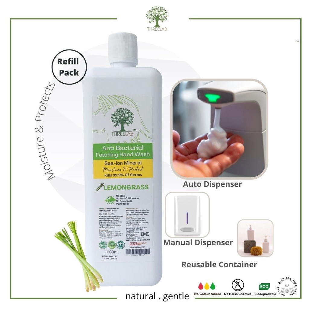 ThreeLab Foaming Hand Wash Natural Ingredients for Auto o Manual Dispenser Refill Sabun Cuci