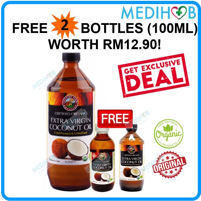 Country Farms Organic Extra Virgin Coconut Oil(1L Free 100mlx2) [EXP 12/24] 特级椰油